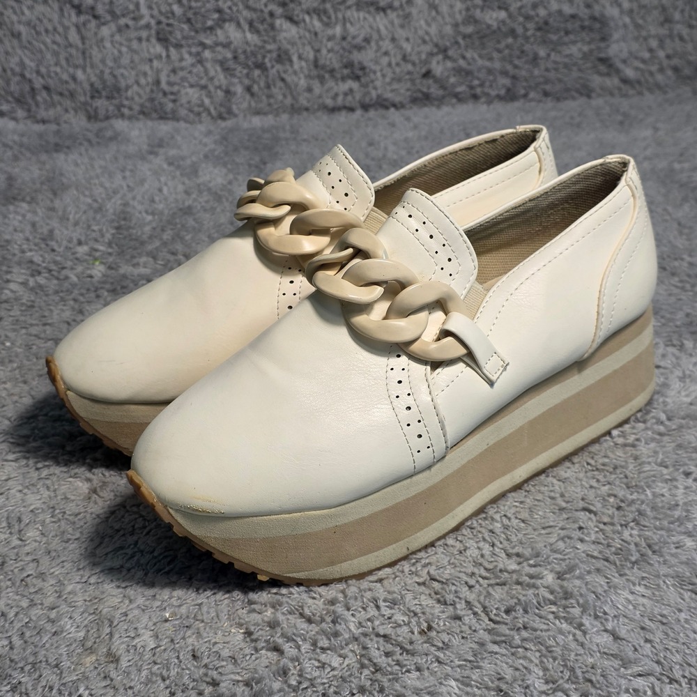 Pierre Dumas Platform Loafer Sneakers Cream Chain Detail Brogue Womens 7.5‎